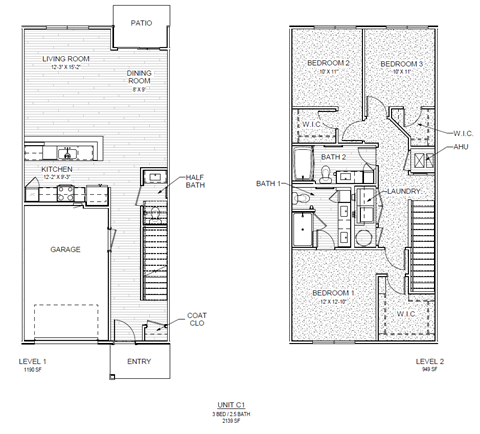 Floor plan for 3 beds, 2.5 baths, 2139 sqft